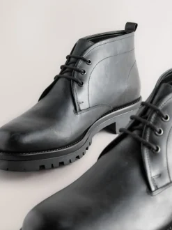 Black Chunky Leather Chukka Boots