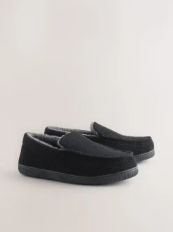 Black Closed Back Textured Slippers