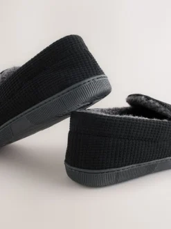 Black Closed Back Textured Slippers