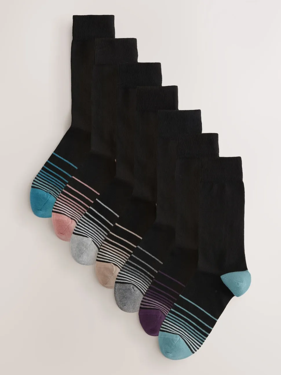 Black Colour Ombre 7 Pack Cotton Rich Socks