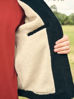 Black Corduroy Borg Lined Jacket