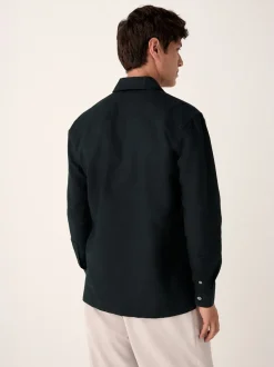Black Cotton Linen Blend Long Sleeve Shirt