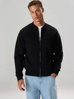 Black Cotton Rich Full Zip Jersey Bomber Jacket