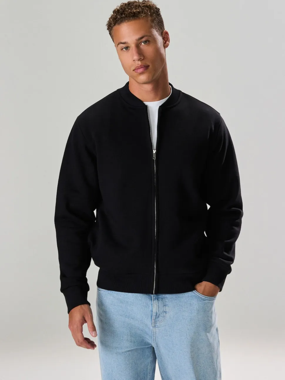 Black Cotton Rich Full Zip Jersey Bomber Jacket