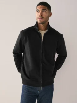 Black Cotton Rich Jersey Full Zip Funnel Neck Sweatshirt