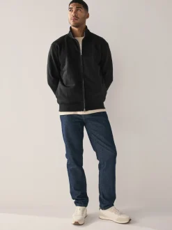 Black Cotton Rich Jersey Full Zip Funnel Neck Sweatshirt