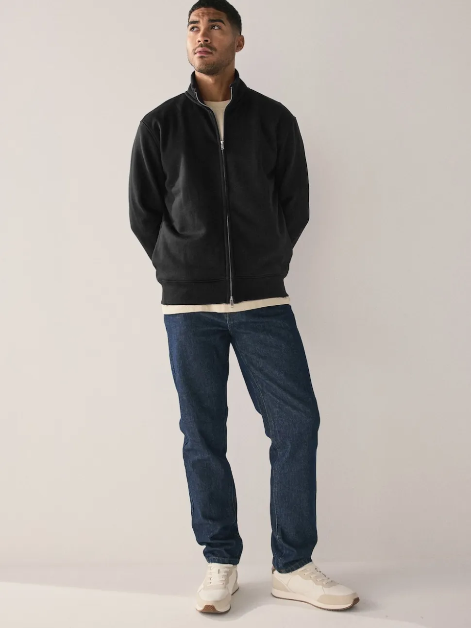 Black Cotton Rich Jersey Full Zip Funnel Neck Sweatshirt