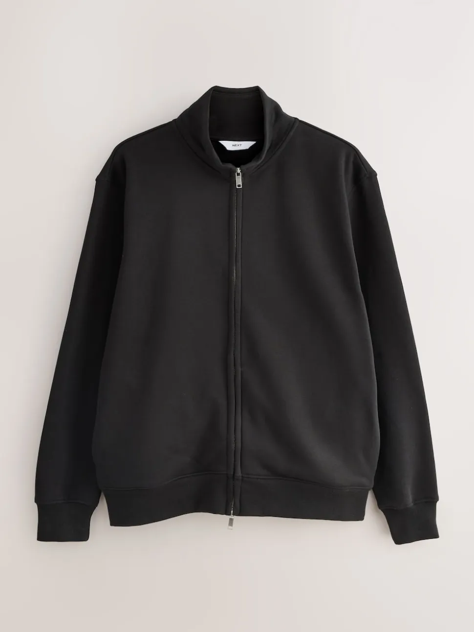 Black Cotton Rich Jersey Full Zip Funnel Neck Sweatshirt