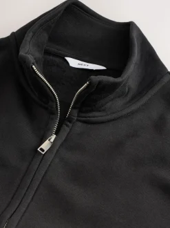 Black Cotton Rich Jersey Full Zip Funnel Neck Sweatshirt
