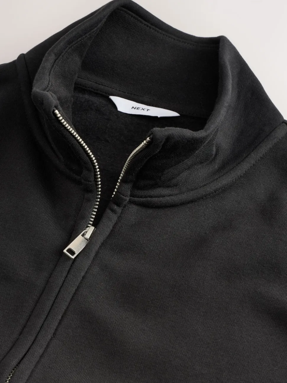 Black Cotton Rich Jersey Full Zip Funnel Neck Sweatshirt
