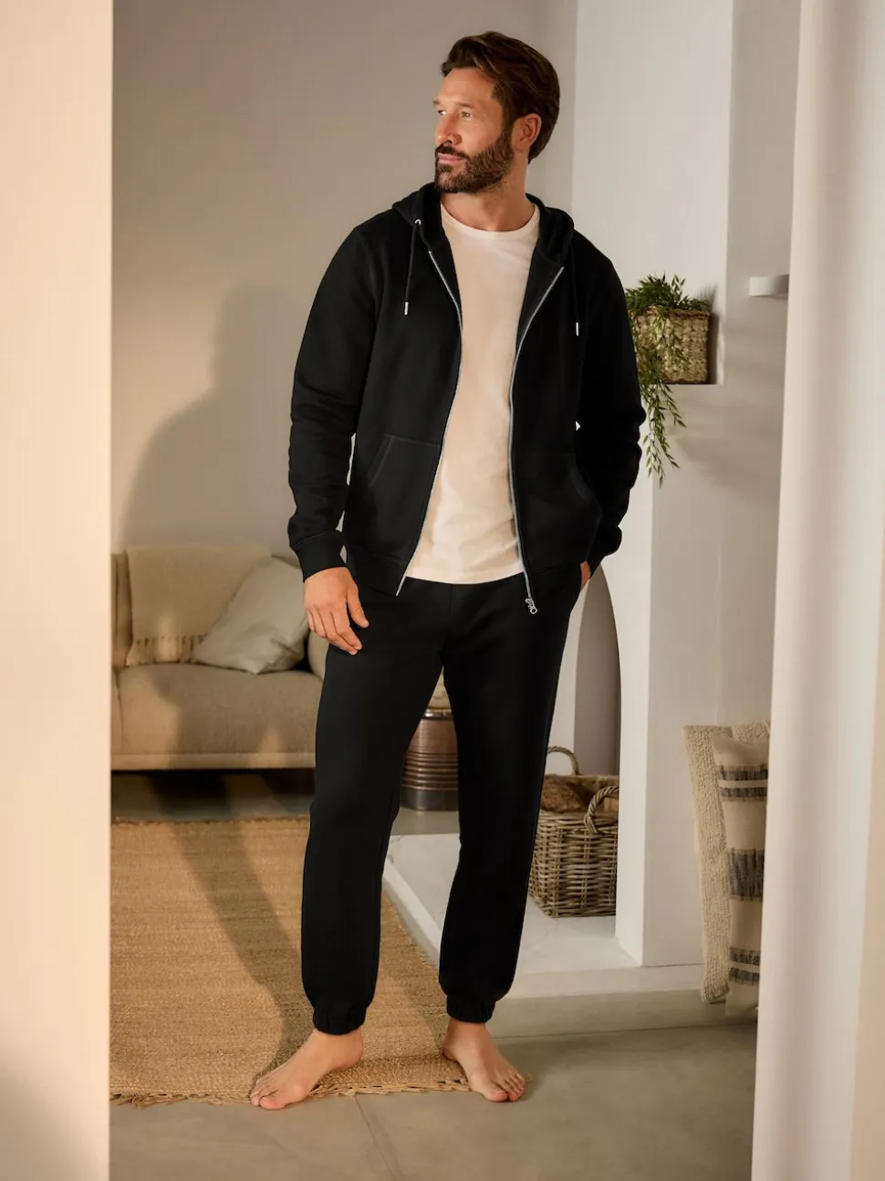 Black Cuffed Brushback Heavyweight Open Joggers