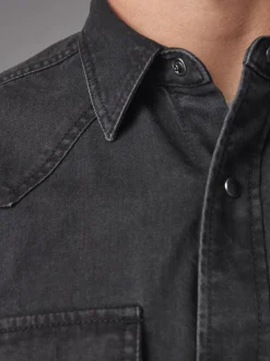 Black Denim Western 100% Cotton Long Sleeve Shirt