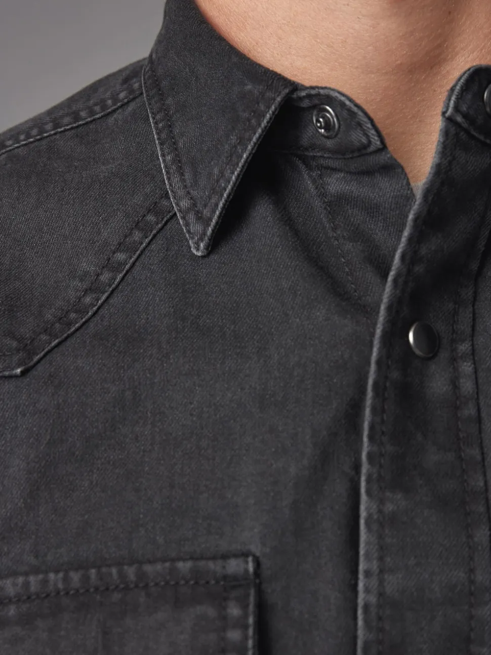 Black Denim Western 100% Cotton Long Sleeve Shirt