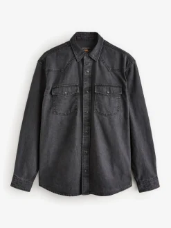 Black Denim Western 100% Cotton Long Sleeve Shirt