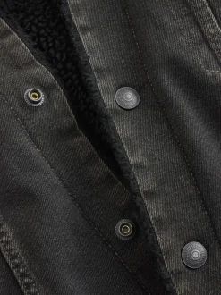 Black Denim Western Jacket with Borg Lining