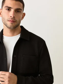 Black Diagonal Texture Jersey Shacket