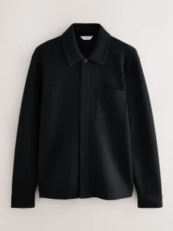 Black Diagonal Texture Jersey Shacket