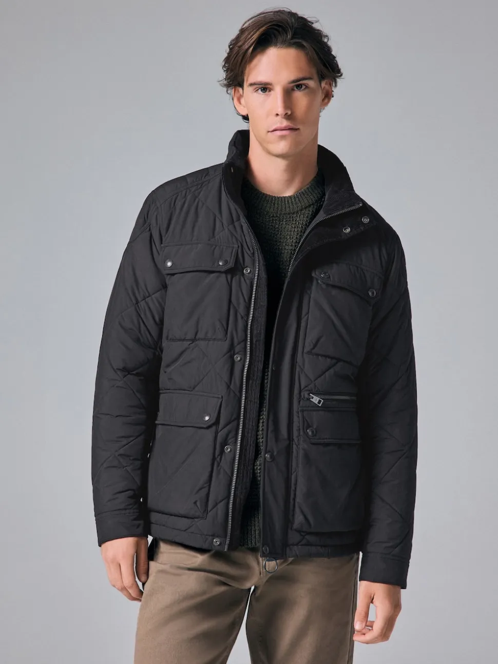 Black Diamond Quilted Shower Resistant Biker Jacket