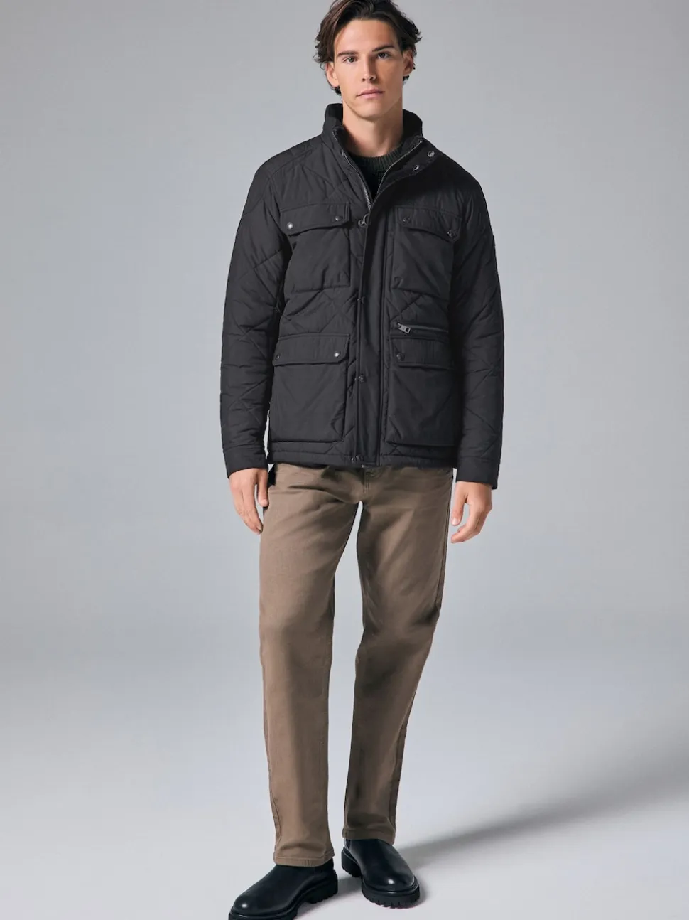 Black Diamond Quilted Shower Resistant Biker Jacket