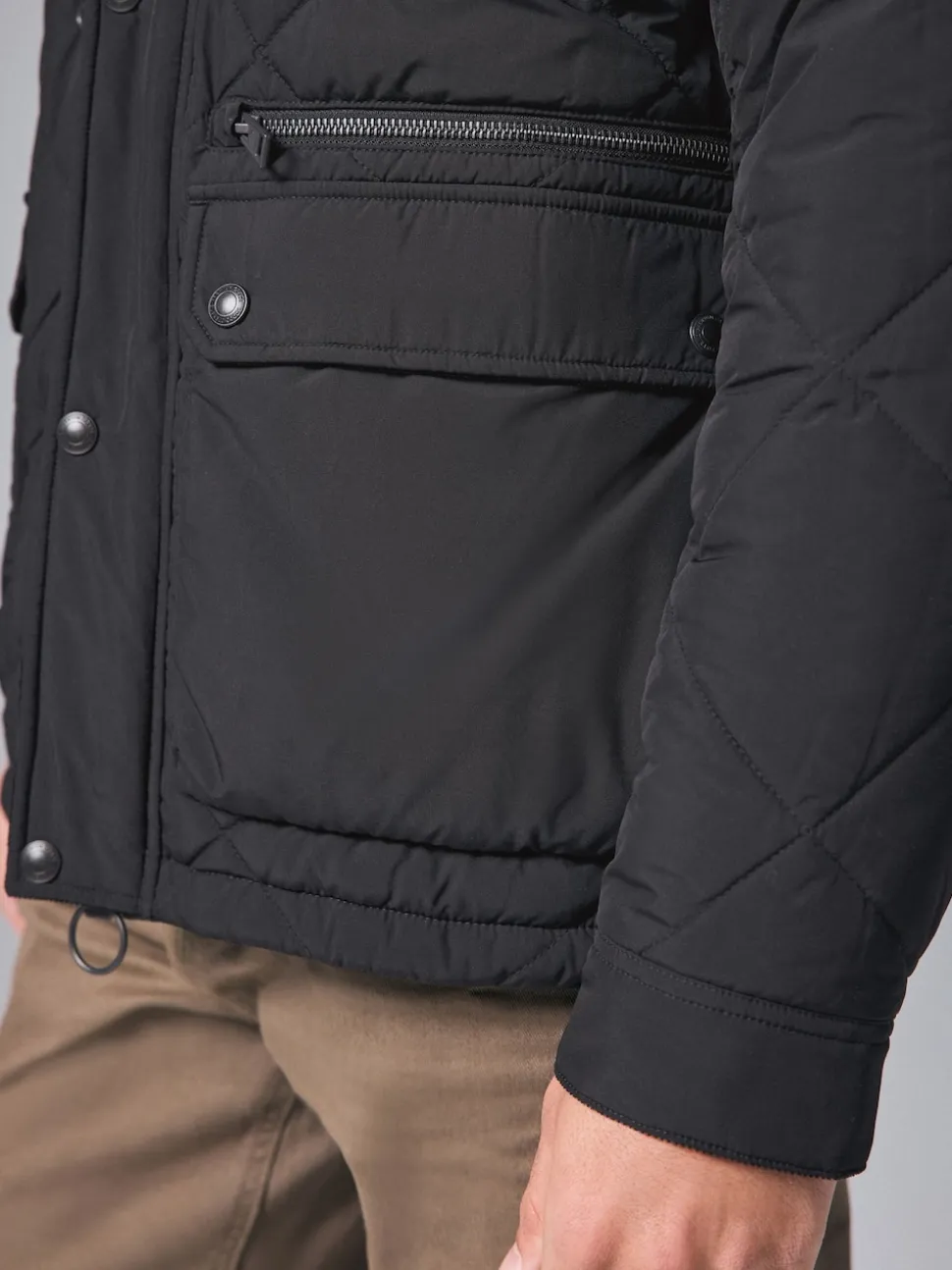 Black Diamond Quilted Shower Resistant Biker Jacket