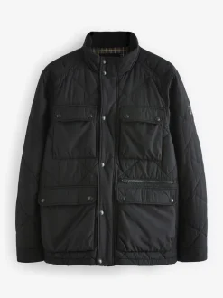 Black Diamond Quilted Shower Resistant Biker Jacket