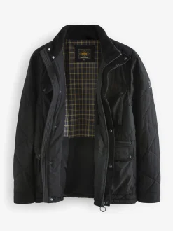 Black Diamond Quilted Shower Resistant Biker Jacket