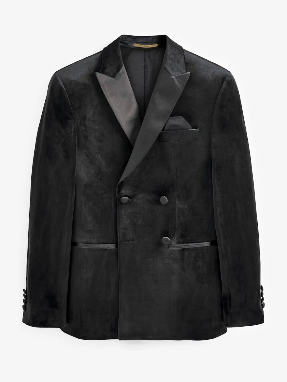 Black Double Breasted Slim Fit Velvet Blazer