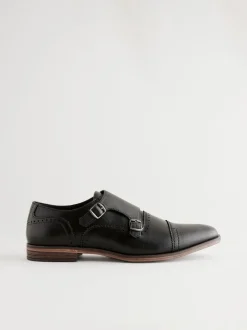 Black Double Monk Toe Cap Shoes