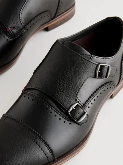 Black Double Monk Toe Cap Shoes