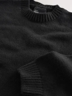 Black EDIT Knitted Graphic Crew Neck Jumper