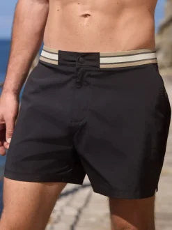 Black Elasticated Waistband Swim Shorts