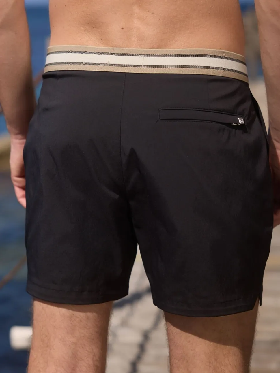 Black Elasticated Waistband Swim Shorts