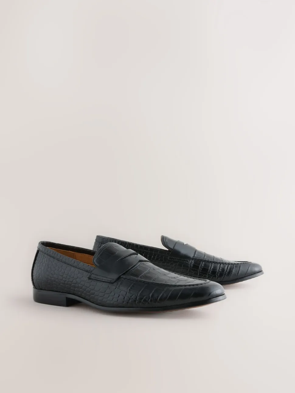 Black Embossed Leather Loafers