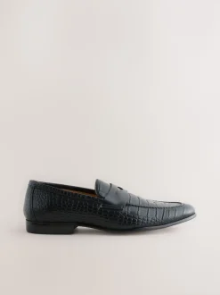 Black Embossed Leather Loafers