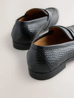 Black Embossed Leather Loafers
