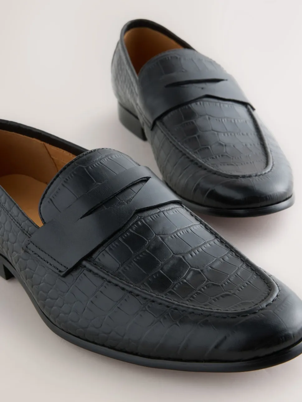 Black Embossed Leather Loafers