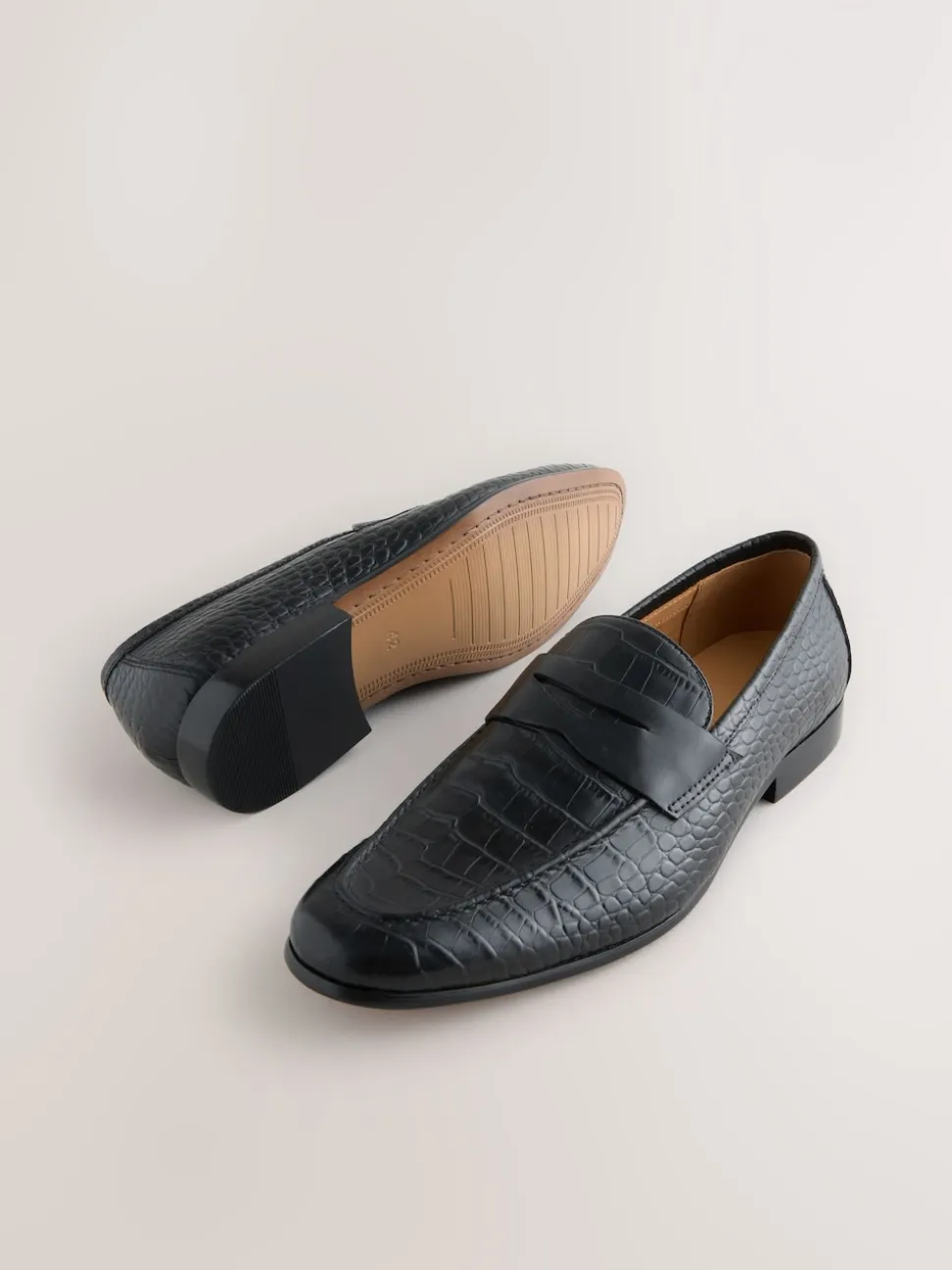 Black Embossed Leather Loafers