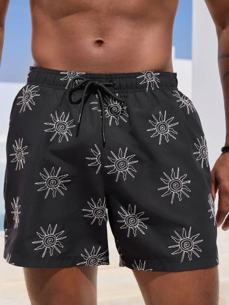 Black Embroidered Swim Shorts