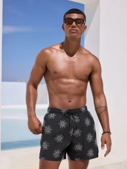 Black Embroidered Swim Shorts
