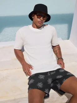 Black Embroidered Swim Shorts
