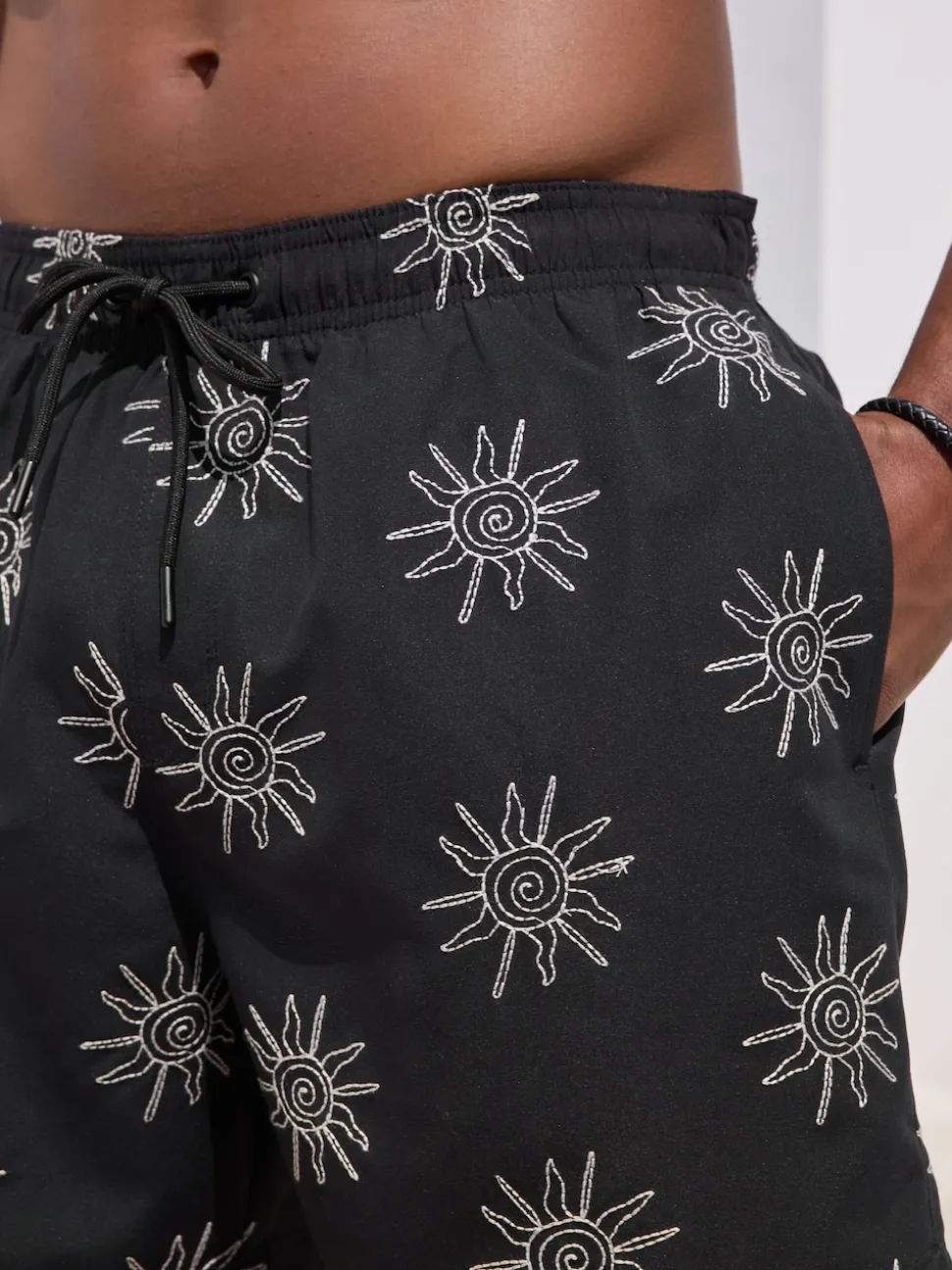 Black Embroidered Swim Shorts