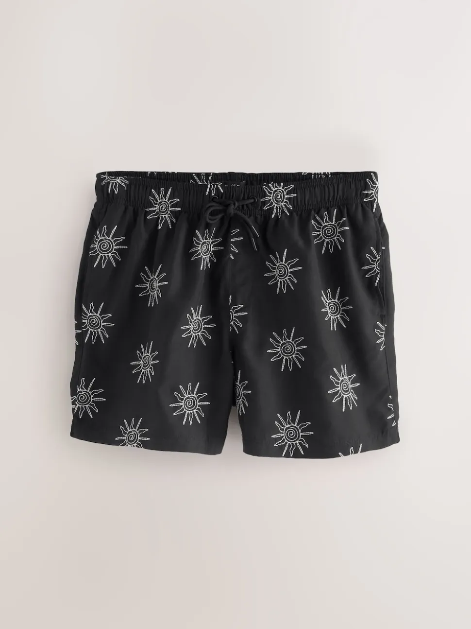 Black Embroidered Swim Shorts