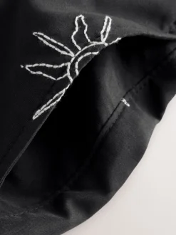 Black Embroidered Swim Shorts