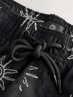 Black Embroidered Swim Shorts