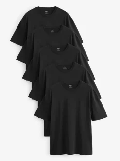 Black Essential Cotton T-Shirts Relaxed Fit 5 Pack
