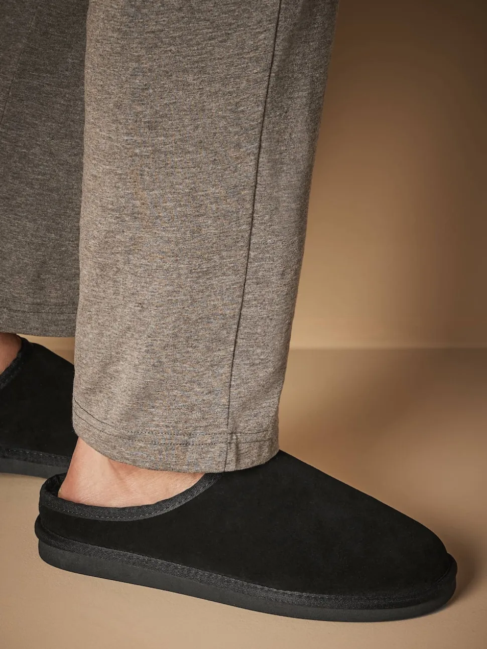 Black Faux Fur Lined Signature Suede Mule Slippers