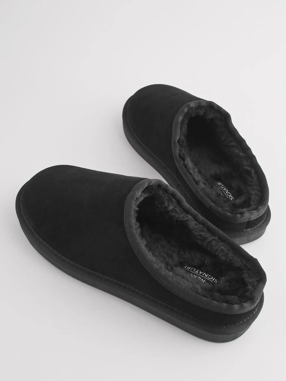 Black Faux Fur Lined Signature Suede Mule Slippers