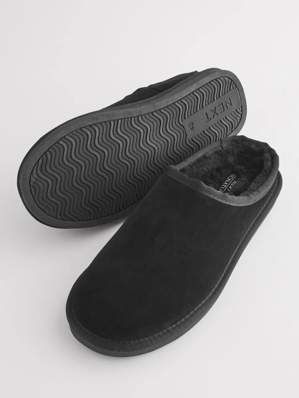 Black Faux Fur Lined Signature Suede Mule Slippers