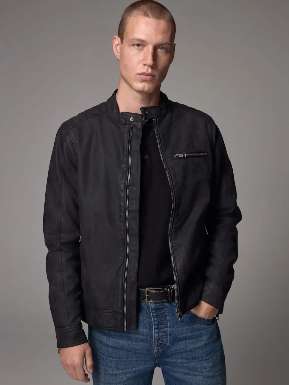 Black Faux Leather Biker Jacket