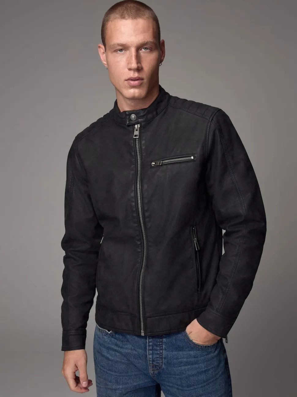 Black Faux Leather Biker Jacket